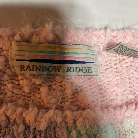 Vintage 80s pastel knit sweater pink textured abstract Retro pull over size L - Picture 4 of 6